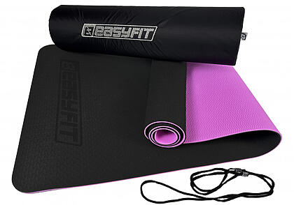 Килимок для йоги та фітнеса EasyFit TPE+TC 6мм двошаровий + Чохол чорний з фіолетовим