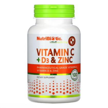 Вітамін С+Д3 з Цинком, NutriBiotic - 100 капсул