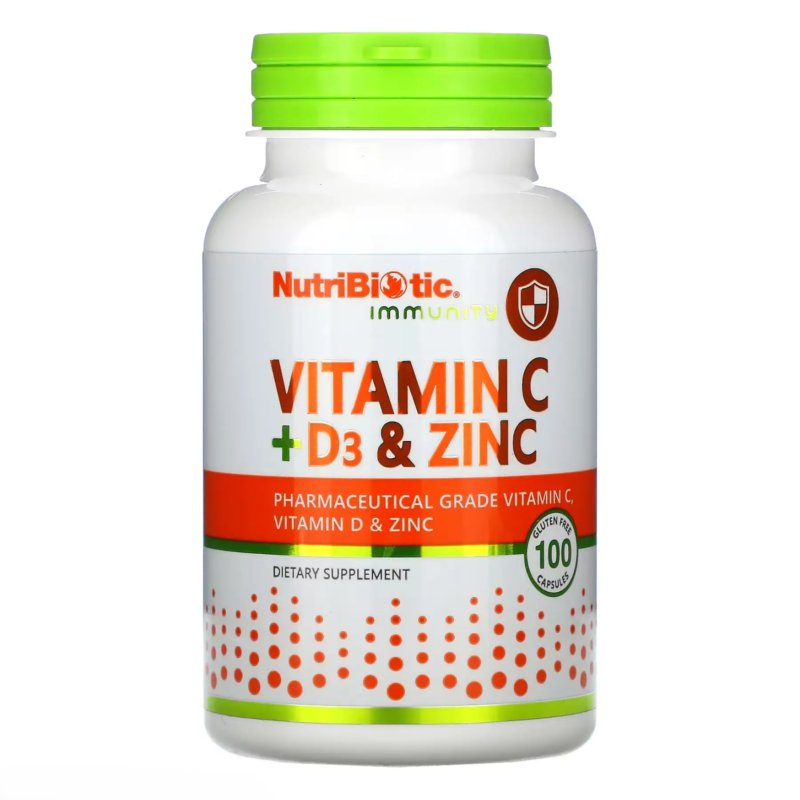 Вітамін С+Д3 з Цинком, NutriBiotic - 100 капсул